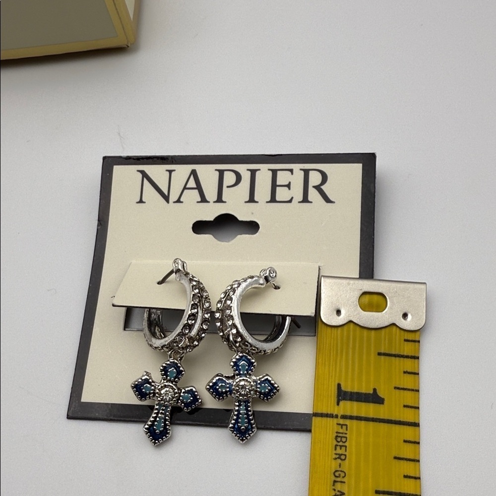 NWT Napier Silver and Blue Cross Dangle Earrings - Picture 6 of 6